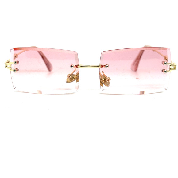 Pink Tinted Rimless Rectangular Rose Gold Frame Unisex Square Summer 19680 - Picture 1 of 5